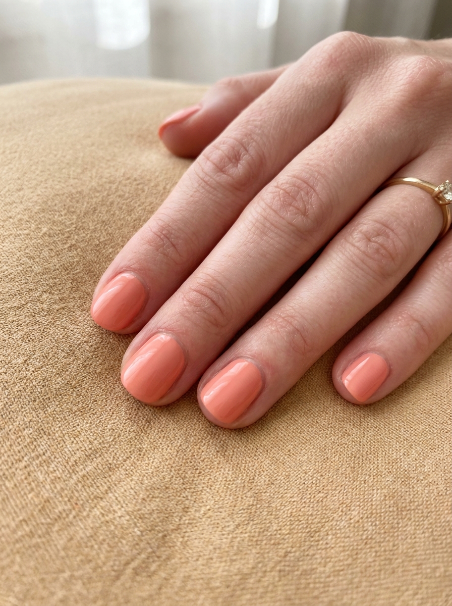 Short Coral Summer Nails in weichem glossy Koralle
